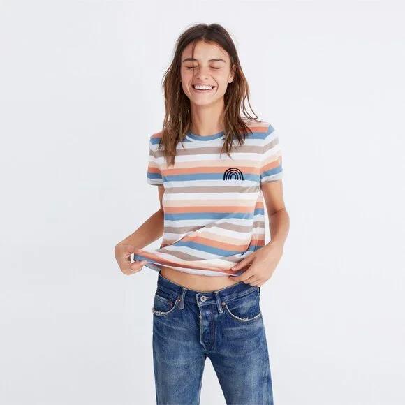 Madewell Embroidered Rainbow Striped Tee XXS - Picture 2 of 11